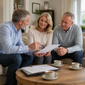 Couple receiving personal Will writing advice at home, representing professional Will drafting services in Stockport by Wise Owl Wills