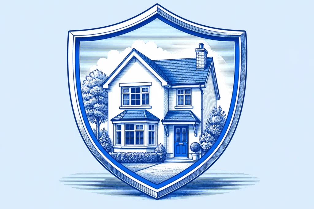 Shield containing a family home illustration, representing Trust Wills for protecting property and beneficiaries in Greater Manchester.