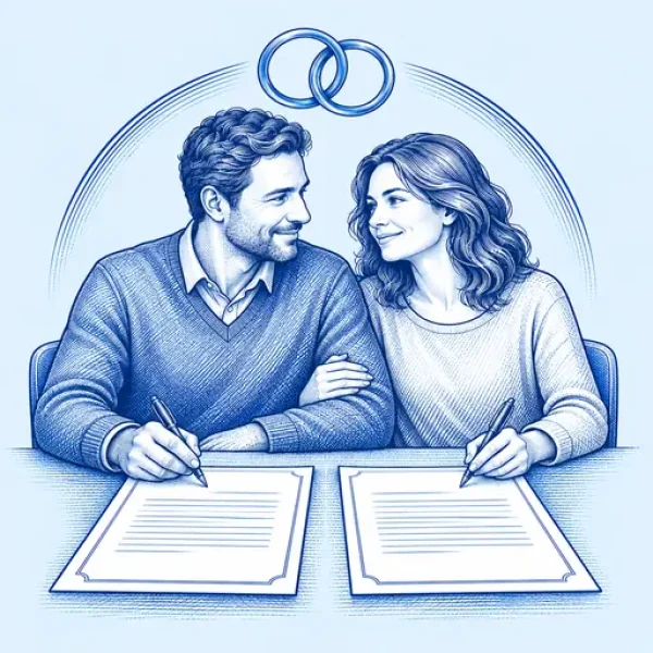 Couple completing matching planning documents together