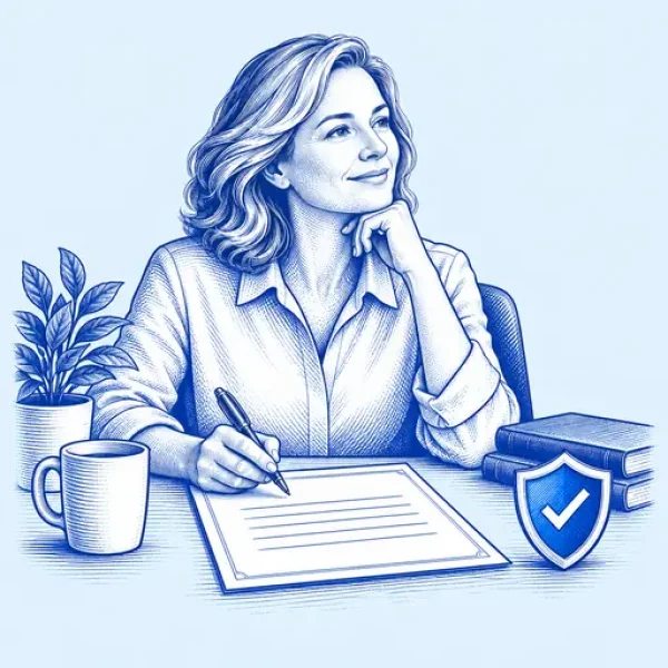 Woman considering her future while completing a planning document