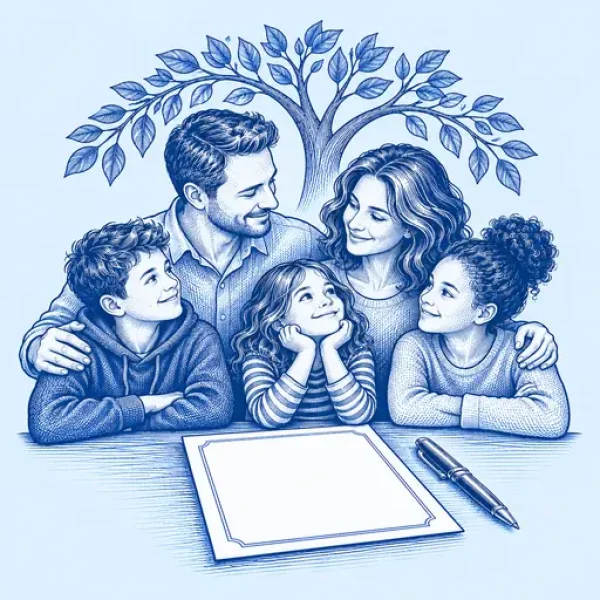 Parents and children gathered beneath a protective family tree